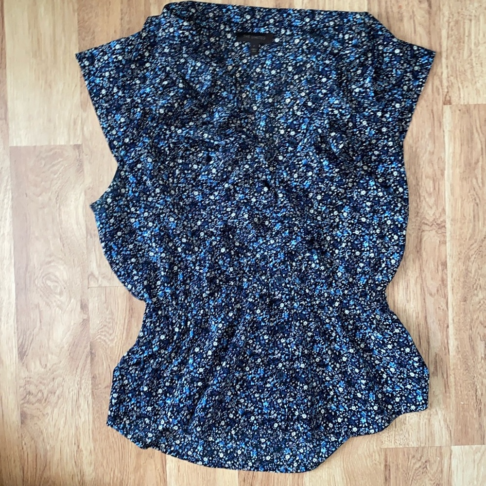 The Limited Blouse Black blue cream purple floral print Large